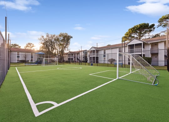 Community Soccer Field with Nets at Vue at Baymeadows Apartments in Jacksonville, FL.