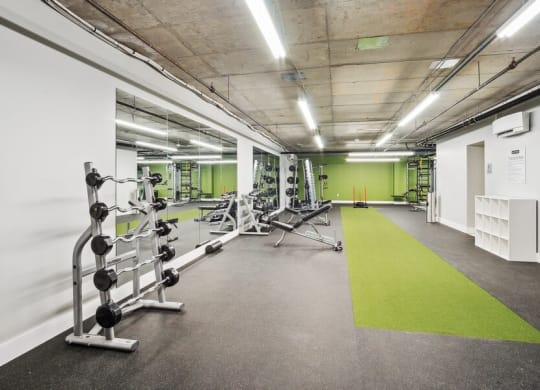 Fitness center with large mirrors