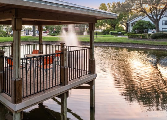 Community Fountain and Deck at Fountains at Lee Vista Apartments in Orlando, FL.