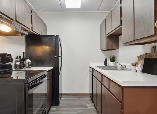 Model Classic Unit Kitchen with Wood-Style Flooring  at Elevate on Parkway, Burnsville