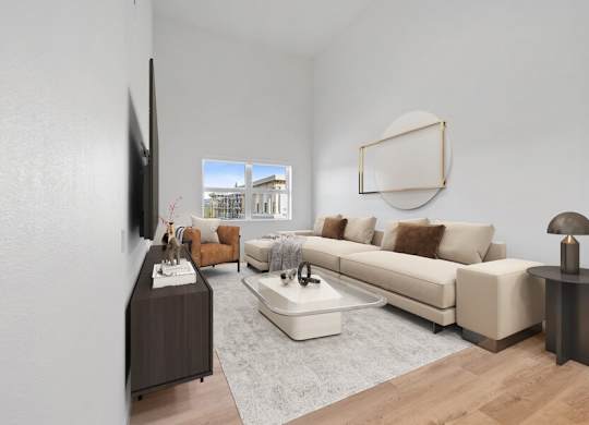 Mode living room with natural lighting windows