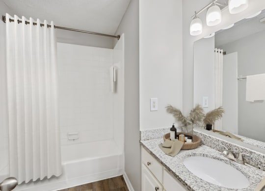 Model bathroom with white vanity