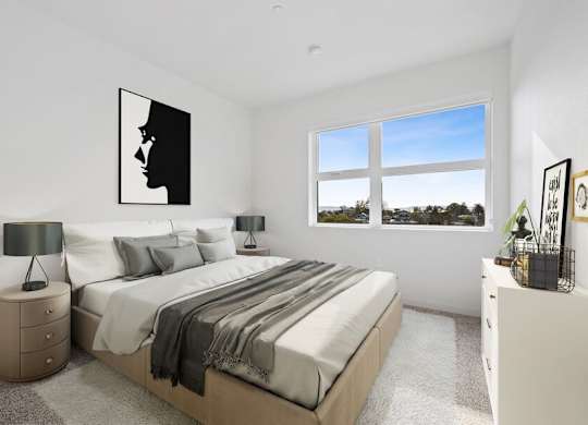 Model bedroom with large window