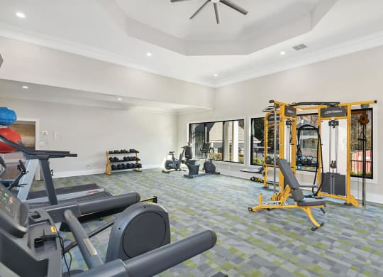 Community Fitness Center with Equipment at Shadow Ridge Apartments in Riverdale, GA.