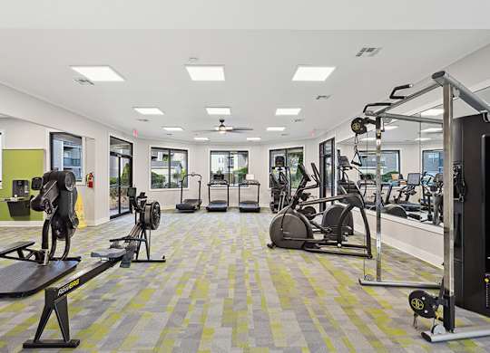 Community Fitness Center with Equipment at Element 41 Apartments located in Marietta, GA.