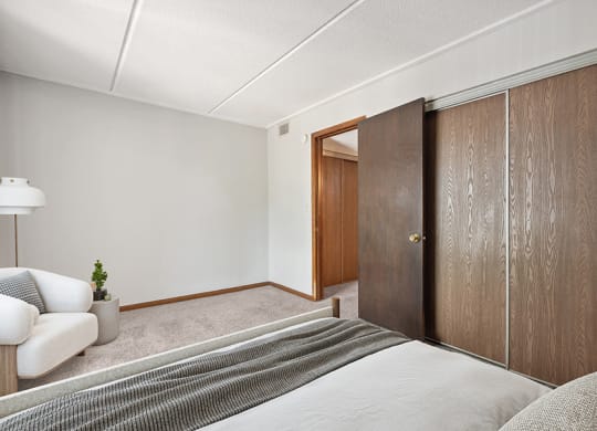 Model Classic Unit Bedroom with Carpet and Window View  at Elevate on Parkway, Minnesota, 55337
