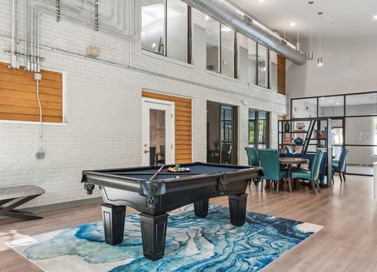 Community Clubhouse Pool Table Area at Stoney Trace Apartments in Charlotte, NC.