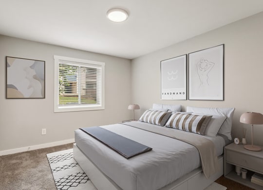 Model bedroom with a bed and a window