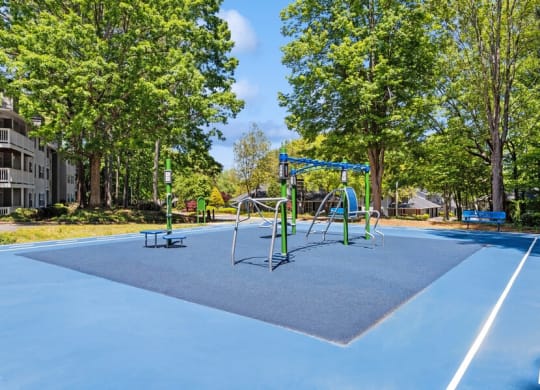 Outdoor Gym and Track Area at Dunwoody Village Apartments in Atlanta, GA.