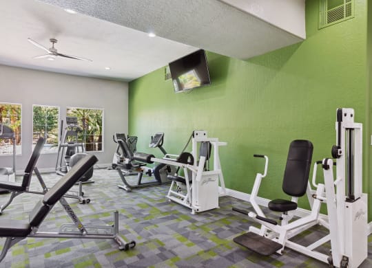Community Fitness Center with Equipment at Verraso Apartments in Las Vegas, NV.