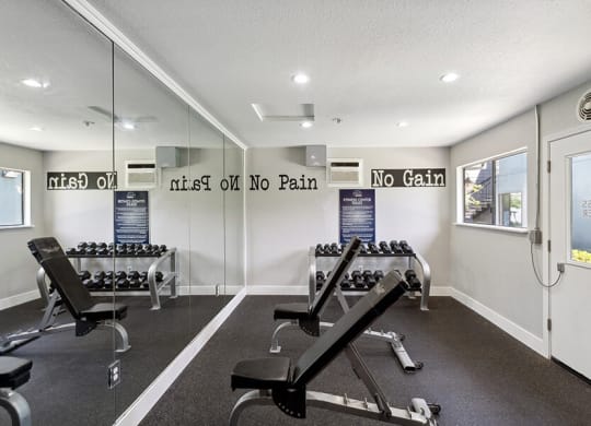 Community Fitness Center with Equipment at Bridges on Sunset Apartments located in Suisun City, CA.
