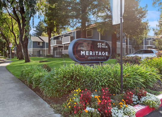 Community Monument Sign and Landscape at Meritage Apartments in Vallejo, CA.
