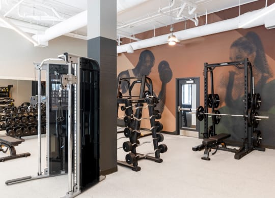 Fitness center with weights and benches