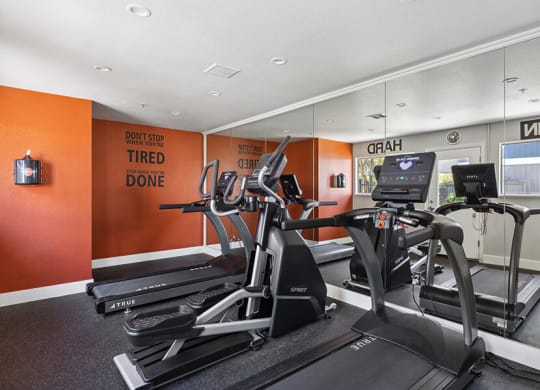 Community Fitness Center with Equipment at Bridges on Sunset Apartments located in Suisun City, CA.