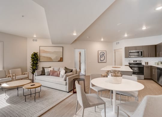 a living room with a couch and a table