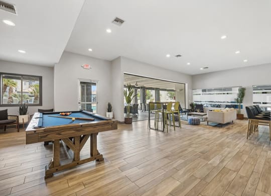 Community Clubhouse with Lounge Furniture and Game Tables at Array South Mountain, Phoenix, Arizona