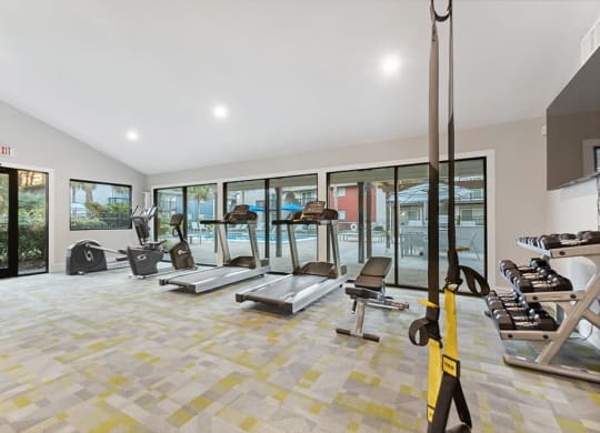 Community Fitness Center with Equipment at Heron Walk Apartments in Jacksonville, FL.