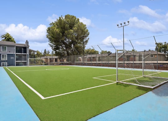 Community Soccer Field with Nets at Fountains at Point West Apartments in Sacramento, CA.