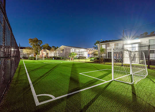 Community Soccer Field with Nets at Arbors at Orange Park Apartments located in Orange Park, FL.