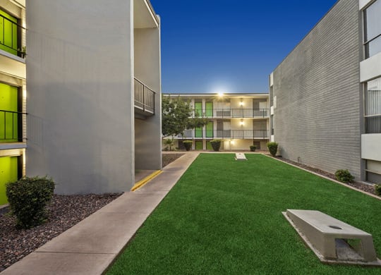 Outdoor Corn Hole Area at Arcadia on 49th Apartments located in Phoenix, AZ.