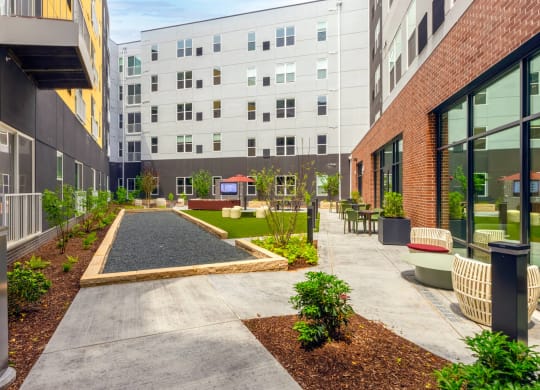 Courtyard with apartment building surrounding