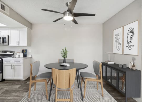 Model apartment dining room and kitchen