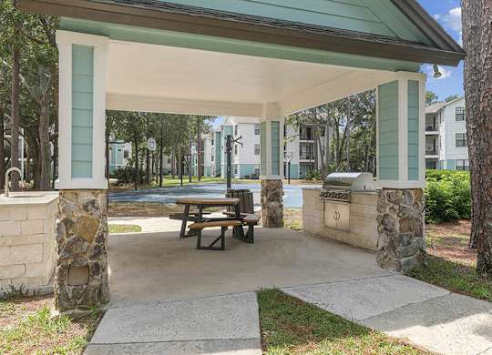 Outdoor BBQ Area with Canopy at Mirage on Kernan Apartments located in Jacksonville, FL.