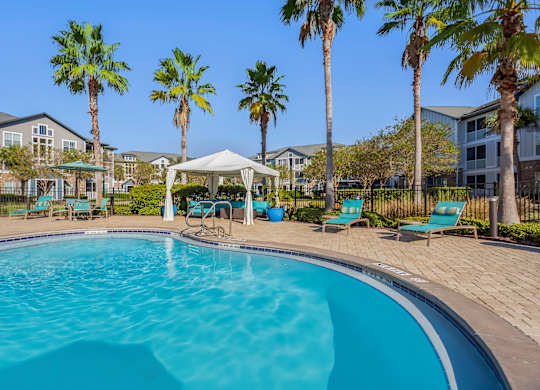 Community swimming pool at Bridges at Crosstown Apartments in Tampa, Florida.