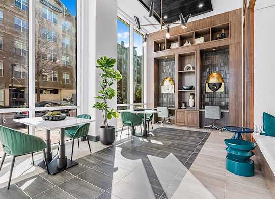 Community Clubhouse Work Station at Ovation at Galatyn Park Apartments located in Richardson, TX.