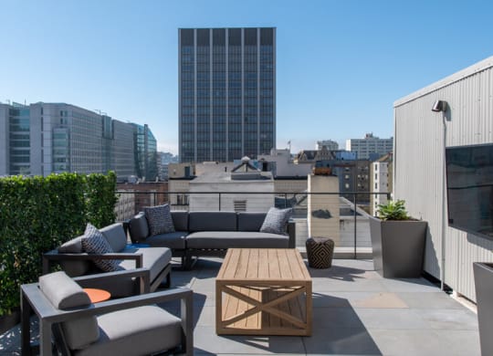 Rooftop lounge space at TL residences in San Francisco, CA
