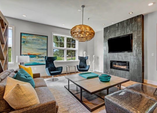 Resident lounge with fireplace