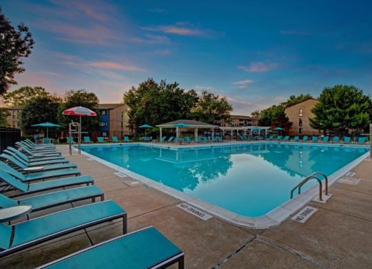 Community pool with loungers