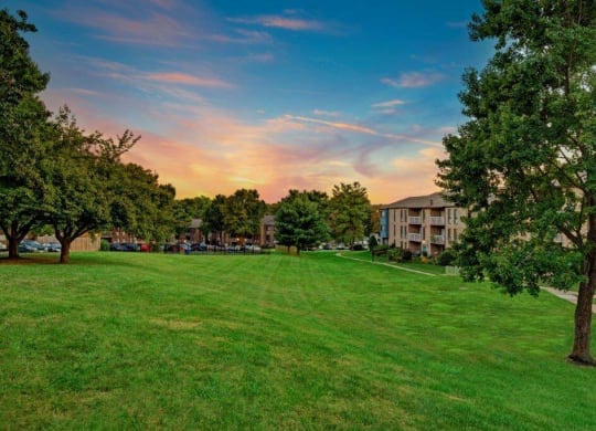 Apartment exterior with large green spaces
