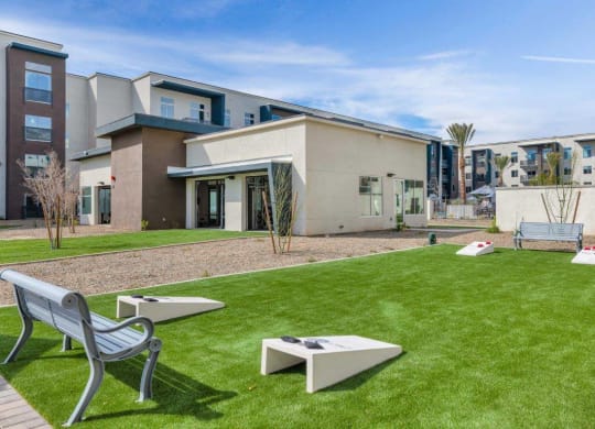 Cornhole courts at Glen 91 Apartments in Glendale, AZ