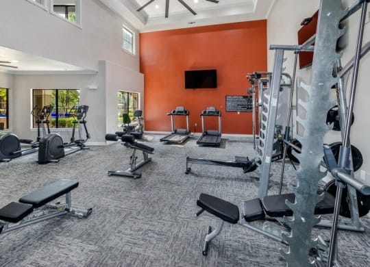 Fitness center equipment at Hidden Creek, Lewisville, TX, 75077
