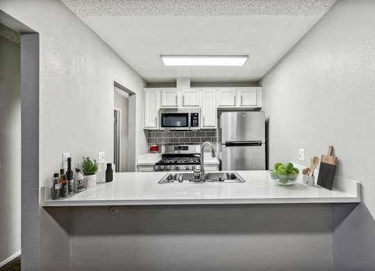 Model kitchen with stainless steel appliances