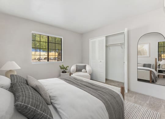 Model apartment bedroom at Lore South Mountain, Phoenix, AZ