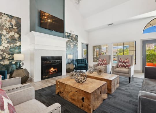 Community clubhouse with lounge area at Lore South Mountain, Phoenix, AZ, 85044