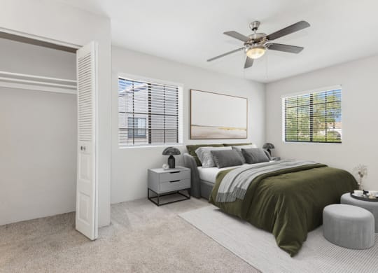 Model apartment bedroom at Lore South Mountain, Arizona, 85044