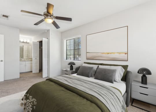 Model apartment bedroom at Lore South Mountain, Phoenix, AZ