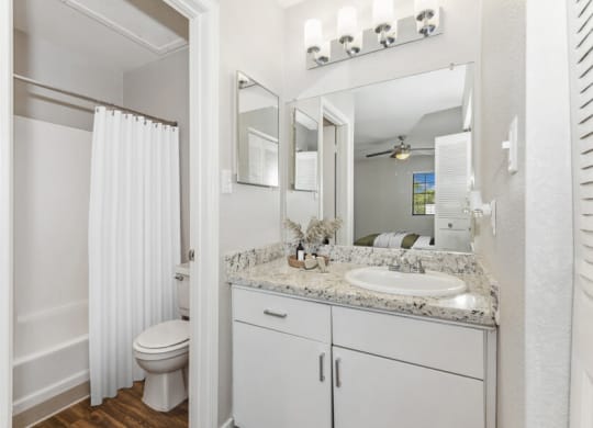 Model apartment bathroom at Lore South Mountain, Phoenix