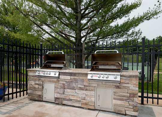 Outdoor Grilling Stations at Misty Ridge Apartments located in Woodbridge, VA.