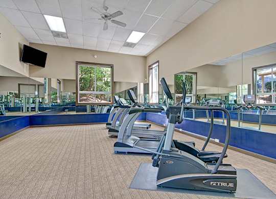 Community Fitness Center with Equipment at Ridge & Shores Apartments located in Federal Way, WA.