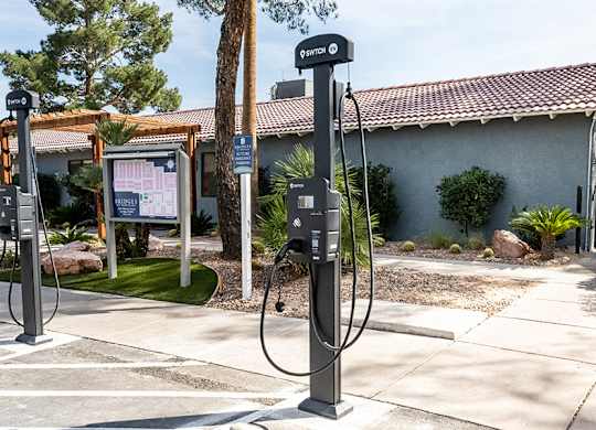 Community EV Charging Stations at Bridges at Tropicana Apartments located in Las Vegas, Nevada.