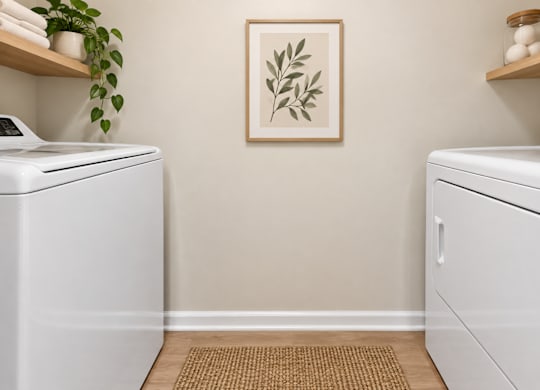 Laundry room with matching washer and dryer at The Courts at Fair Oaks Apartments, Virginia, 22030