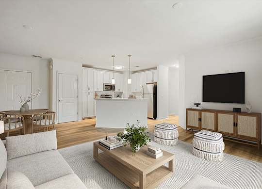 Living Area With TV at River House Apartments, Norfolk, VA