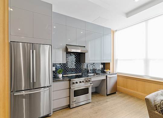 Common kitchen at 65 Bay Street, Jersey City