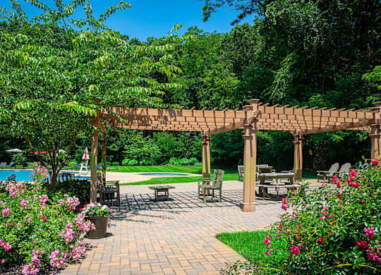 Wooden pergola at Atlantic Pointe Apartments, Atlantic Highlands, NJ, 07716