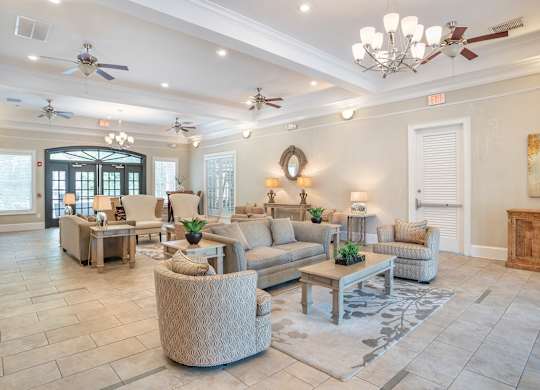 Clubhouse with high celling at Broadstreet at EastChase Apartments, Montgomery, 36117