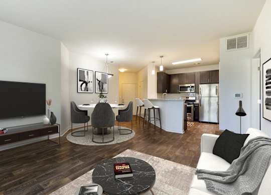 Living Area With Fireplace at The Apartments at Cambridge Court, Rosedale, MD